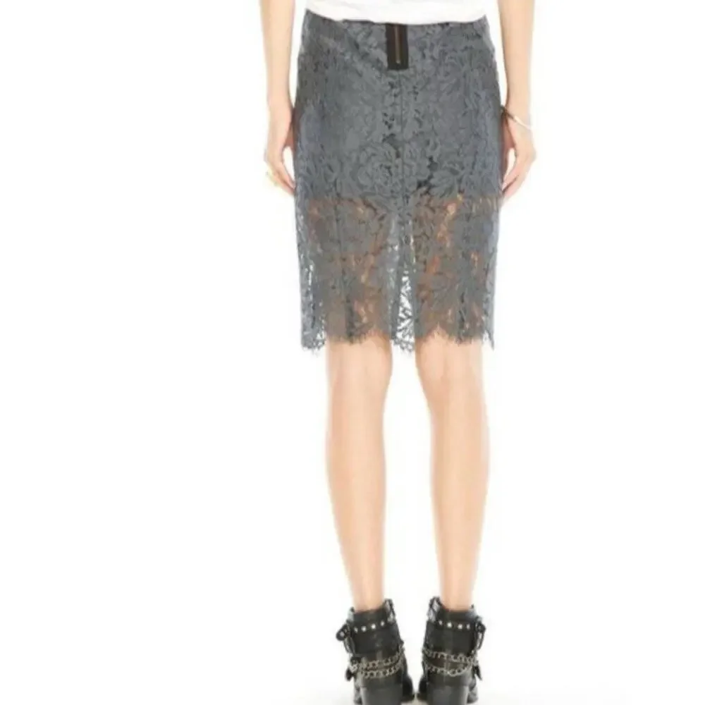 CHASER NWT Gray High Waist Lace Exposed Zipper Lined Mini Pencil Skirt Small - Picture 15 of 16